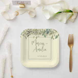 Moderne Crème & Eucalyptus Bruiloft Papieren Bordje