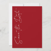 Moderne Crimson Red Script Typografie Foto Bruilof Save The Date (Achterkant)