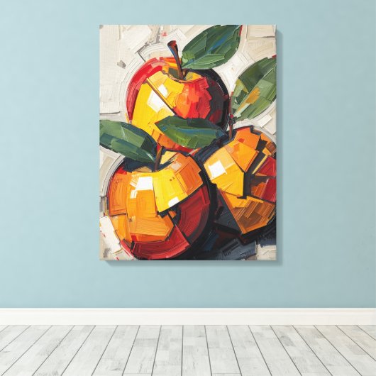 Moderne Cubistische Appel Canvas Kunst – Levendig (Insitu (Houten vloer))