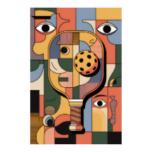 Moderne Cubistische Pickleball Paddle Bal Kunst Po
