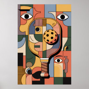 Moderne Cubistische Pickleball Paddle Bal Kunst Po Poster