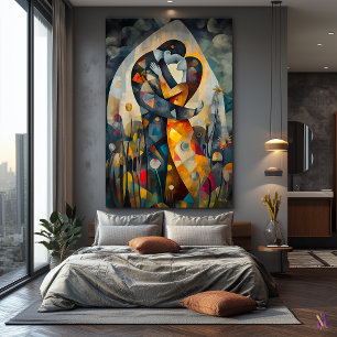 Moderne Cubistische Visie op De Kus Canvas Afdruk