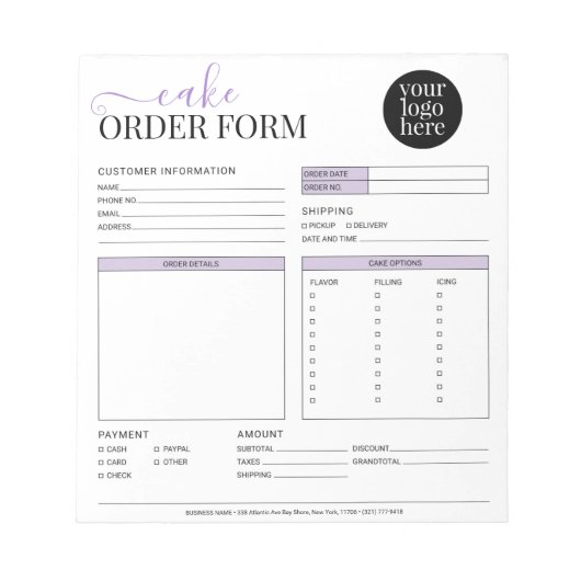 Moderne Cupcake Bakery Paarse Order Form Notitieblok (Voorkant)