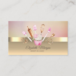 Moderne Cupcake Bloem Gouden Bakkerij Gereedschap Visitekaartje