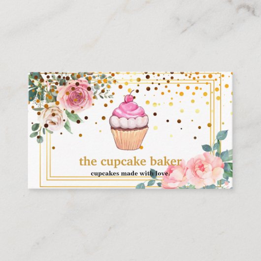 Moderne cupcake Logo Bakery Chef Catering Confetti Visitekaartje (Voorkant)