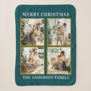 Moderne Custom Christmas Family Fotocollage Blauwg Sherpa Deken