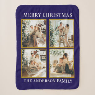 Moderne Custom Christmas Family Photo Collage Blau Sherpa Deken