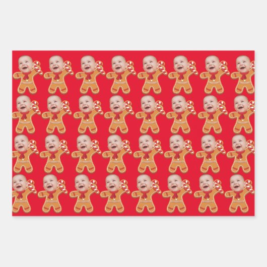 Moderne Custom Face Photo Gingerbread Xmas baby Inpakpapier Vel (Voorkant 3)