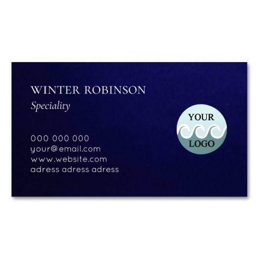 Moderne custom logo minimalistische midnight blue  magnetisch visitekaartje (Voorkant)