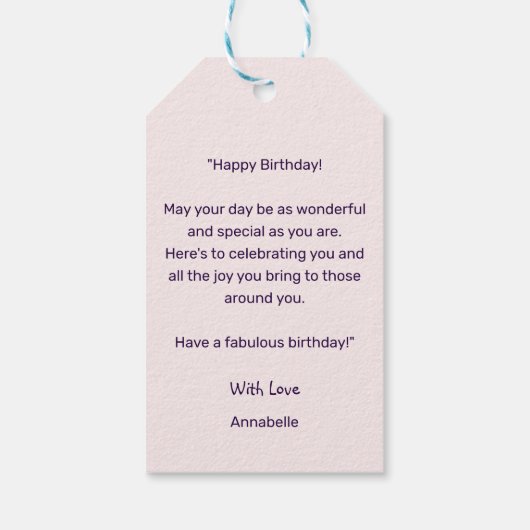 Moderne Custom Photo Pink Blush Happy Birthday Cadeaulabel (Achterkant)