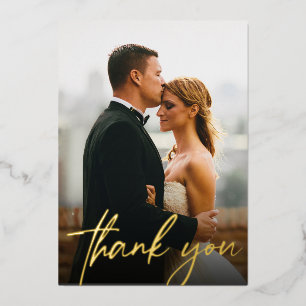 Moderne Custom Wedding Foto's Gold Folie Dank u Feestdagenkaart