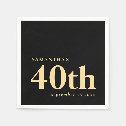 Moderne Custom Zwart Goud 40e Naam Datum Servet (Voorkant)