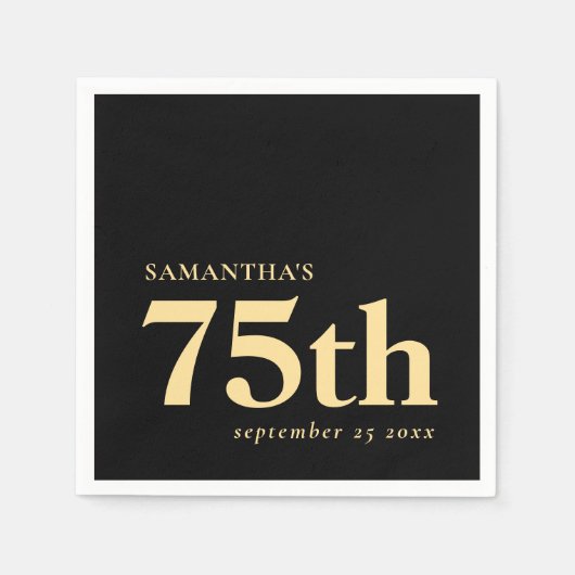 Moderne Custom Zwart Goud 75e Naam Datum Servet (Voorkant)