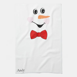 Moderne Cute Aangepaste Lachende Sneeuwman gezicht Theedoek