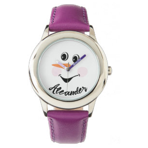 Moderne Cute Aangepaste Sneeuwman gezicht Horloge