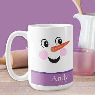 Moderne Cute Aangepaste Sneeuwman gezicht Paarse S Koffiemok