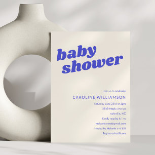Moderne Cute Blauwe Witte Retro Baby Shower Kaart