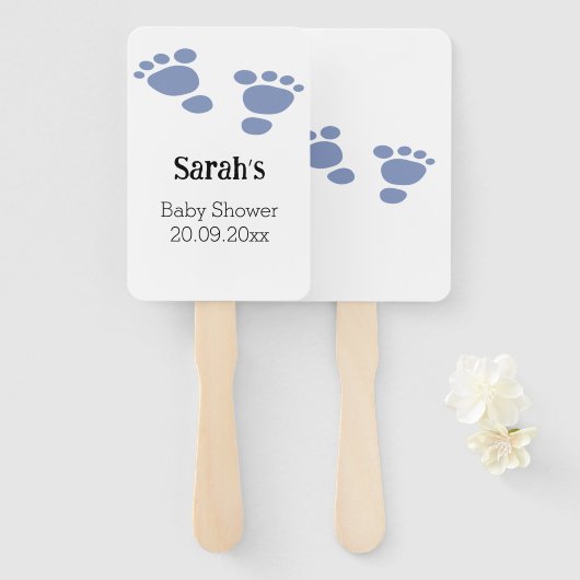Moderne Cute Blue Baby Footprint Handwaaier (Voorkant en achterkant)