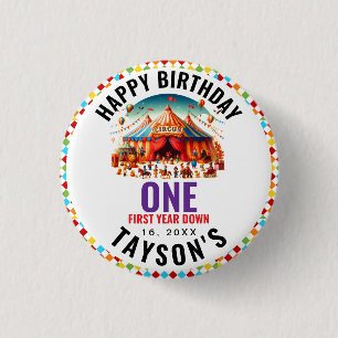 Moderne Cute Circus Kermis 1e Verjaardag Ronde Button 3,2 Cm