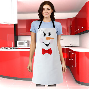 Moderne Cute Custom Snowman visage tablier rouge a
