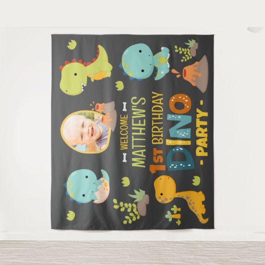 Moderne Cute Dino Dinosaur Kinderverjaardagsfeestj Wandkleed (Voorkant)