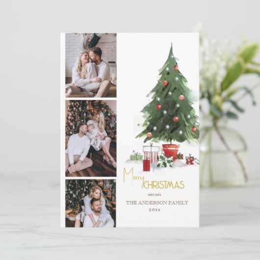 Moderne Cute Familie Foto Kerstvakantie Kaart (Staand voorkant)
