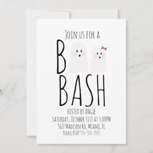 Moderne Cute Ghost Boo Halloween Bash Invitation (Devant)