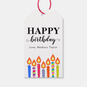 Moderne Cute Happy Birthday Greeting Name Candles Cadeaulabel