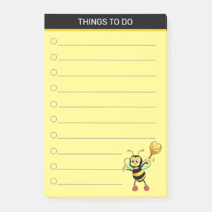 Moderne cute honingbij op zwart en geel post-it® notes