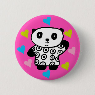Moderne Cute Kawaii Panda Beer Roze Liefdes Hartje Ronde Button 5,7 Cm