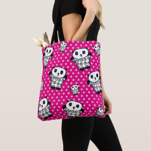 Moderne Cute Kawaii Panda Beer Roze Stippen Draagtas