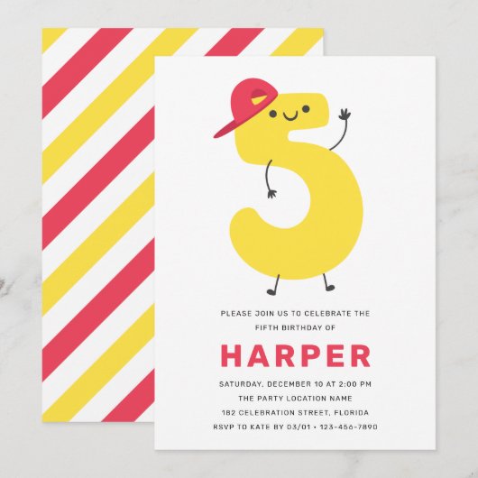 Moderne Cute Kids 5e anniversaire Invitation (Devant / Derrière)