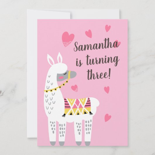 Moderne Cute Llama Invitation Anniversaire (Dos)