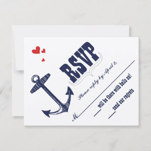 moderne Cute Red en Navy Anchor RSVP Kaartje