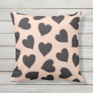 Moderne Cute Roos Gold Black Hearts Pattern Blush Buitenkussen