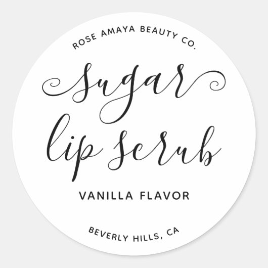 Moderne Cute Script Calligraphy Sugar Lip Scrub Ronde Sticker (Voorkant)