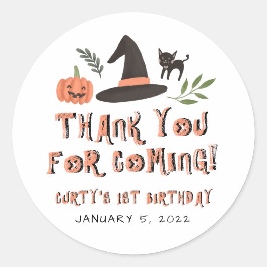Moderne Cute Spooktacular First Birthday Halloween Ronde Sticker (Voorkant)