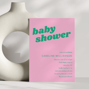 Moderne Cute Trendy Roze Groen Retro Baby Shower Kaart