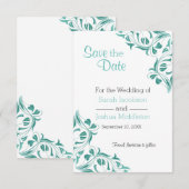 Moderne dag Blauwgroen Floral Save The Date (Voorkant / Achterkant)