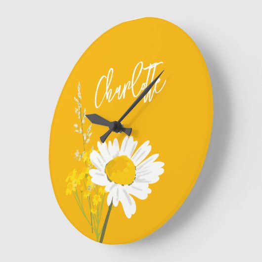 Moderne Daisy Wildflower Custom Monogram Grote Klok (Hoek)