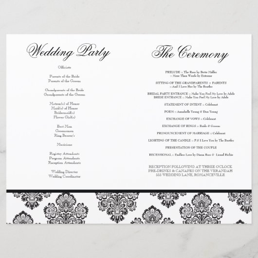 Moderne Damask Monogramme Programme de mariage Liv (Dos)