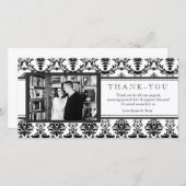 Moderne Damask zwart-wit bedankkaart met foto (Voorkant / Achterkant)