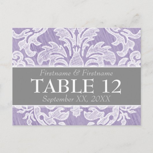 Moderne Damast Patroon Bruiloft Tafel Nummers Briefkaart (Voorkant)