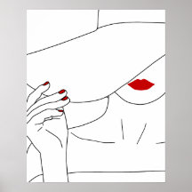 Moderne dame in Pet met rode lippenstift lijnkunst