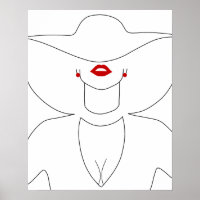 Moderne dame in Pet met rode lippenstift lijnkunst