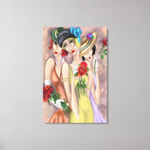 Moderne Dames met Rozendrukwerk op Canvas Afdruk