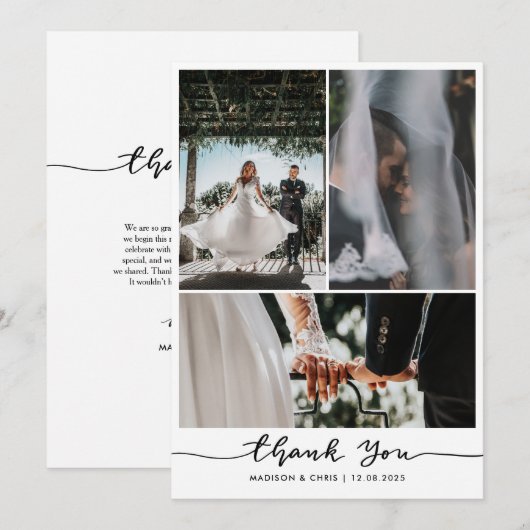 Moderne Dank Je Script Huwelijksfoto  Bedankkaart (Voorkant / Achterkant)