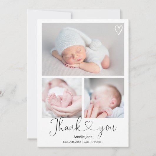 Moderne dank u het manuscripthart 4 foto's baby ge aankondiging (Voorkant)