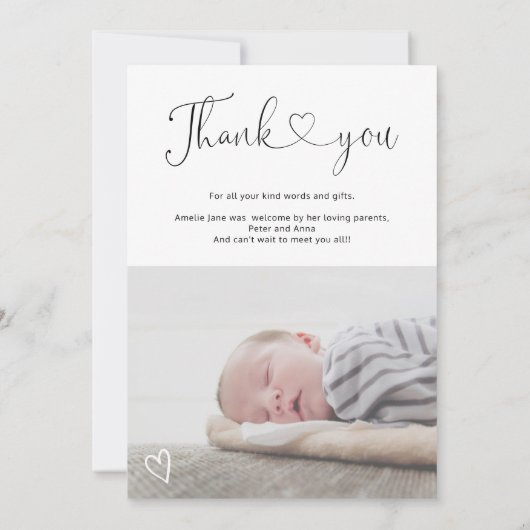 Moderne dank u het manuscripthart 4 foto's baby ge aankondiging (Achterkant)