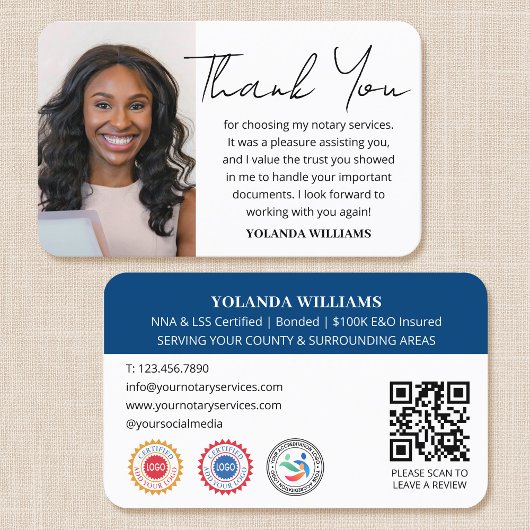 Moderne dank u Notaris Openbare foto QR Code Blauw Visitekaartje